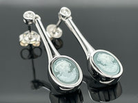 OHRSTECKER AUS 925/- SILBER RHODINIERT MIT AVENTURIN- KAMEE BEH. & ZIRKON
