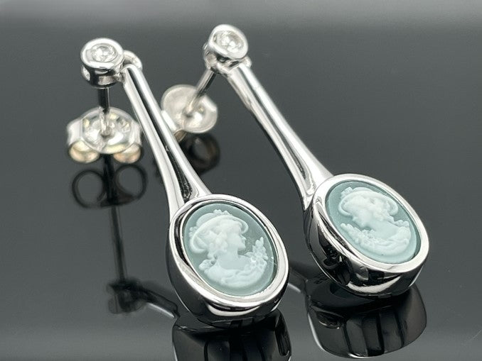 OHRSTECKER AUS 925/- SILBER RHODINIERT MIT AVENTURIN- KAMEE BEH. & ZIRKON