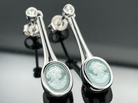 OHRSTECKER AUS 925/- SILBER RHODINIERT MIT AVENTURIN- KAMEE BEH. & ZIRKON