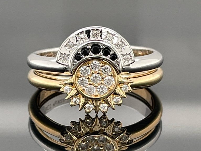 2-ER SET RING AUS 925/- SILBER BICOLOR MIT SPINELl & ZIRKON