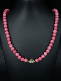 COLLIER 375/- GELBGOLD MIT RHODINITH & BERGKRISTALL/BLATTGOLD-DUBL. BEH