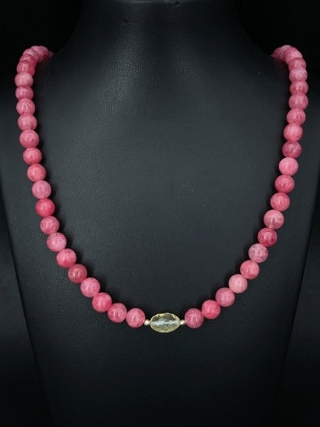 COLLIER 375/- GELBGOLD MIT RHODINITH & BERGKRISTALL/BLATTGOLD-DUBL. BEH