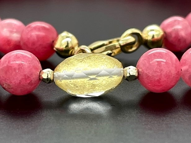 COLLIER 375/- GELBGOLD MIT RHODINITH & BERGKRISTALL/BLATTGOLD-DUBL. BEH