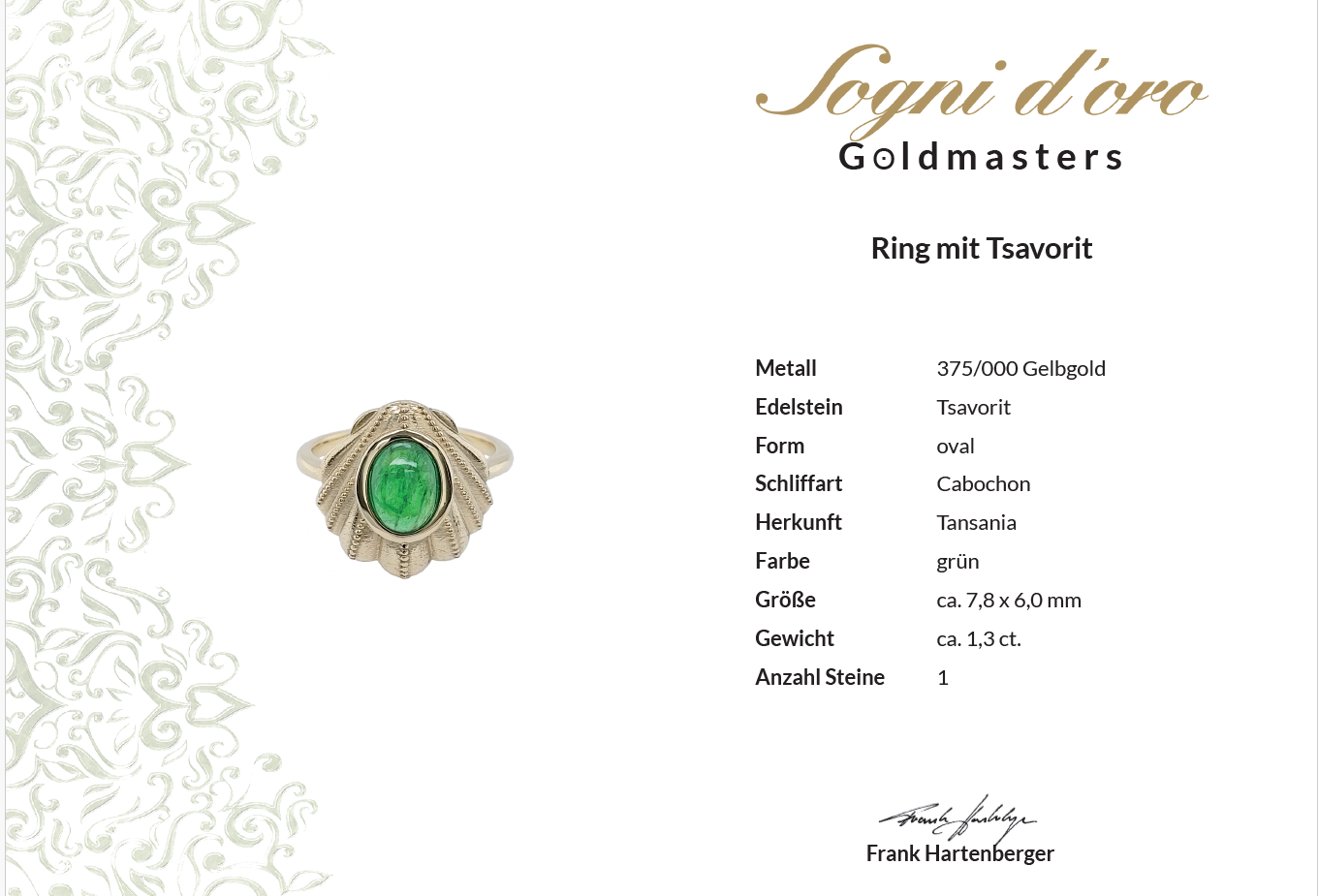 RING AUS 375/- GELBGOLD MIT TSAVORIT (CA.1,3 ct.)