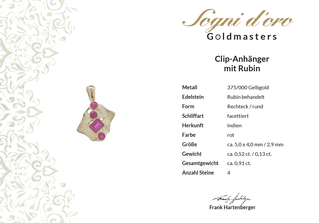 CLIP ANHÄNGER AUS 375/- GELBGOLD MIT RUBIN (GES. CA. 0,91 ct.)