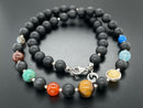 COLLIER "SONNENSYSTEM" 925/- SILBER RHODINIERT MIT MULTI EDELSTEINE