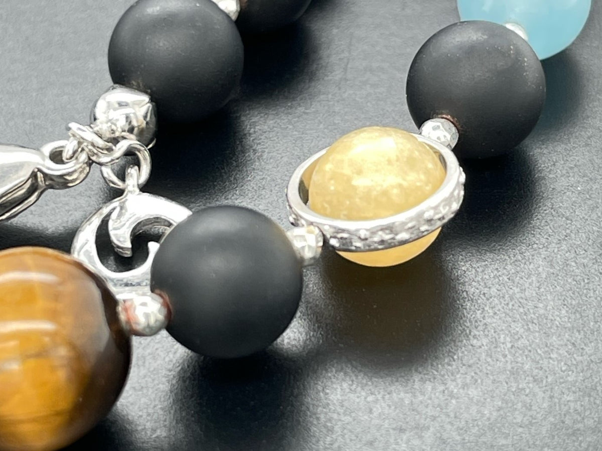 COLLIER "SONNENSYSTEM" 925/- SILBER RHODINIERT MIT MULTI EDELSTEINE