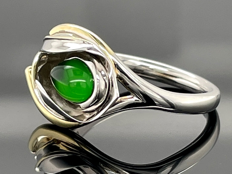 RING AUS 925/- SILBER BICOLOR MIT BERNSTEIN/PERLMUTT-DUBL. (CA. 0,36 ct.)