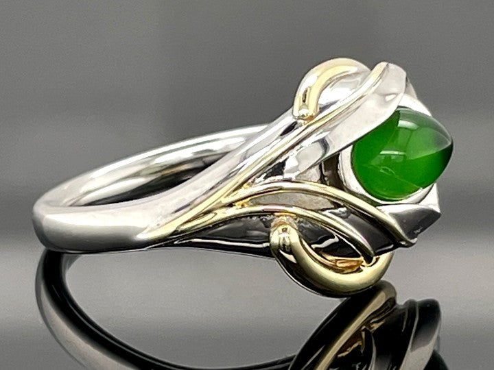 RING AUS 925/- SILBER BICOLOR MIT BERNSTEIN/PERLMUTT-DUBL. (CA. 0,36 ct.)