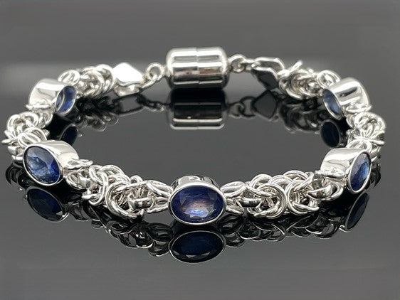 ARMBAND 925/-SILBER RHODINIERT MIT SAMBIA SAPHIR