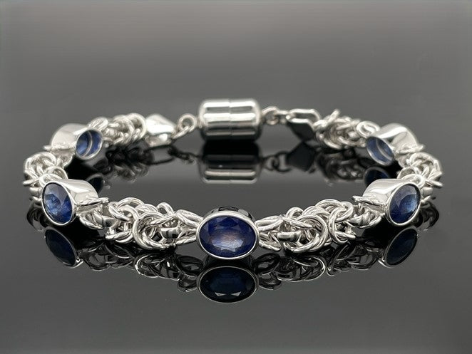 ARMBAND 925/-SILBER RHODINIERT MIT SAMBIA SAPHIR