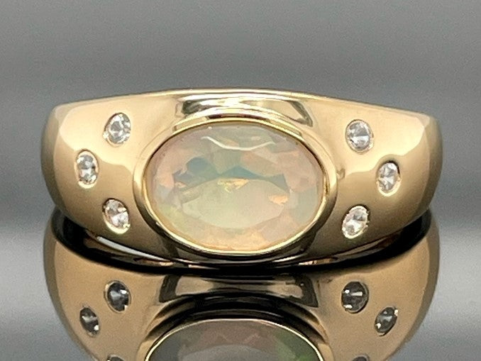 RING AUS 925/- SILBER VERGOLDET MIT ÄTHIOP. OPAL & ZIRKON