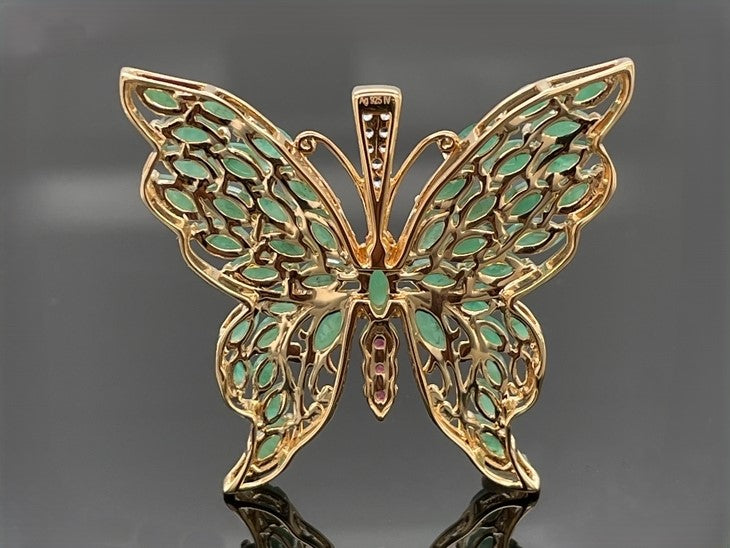 ANHÄNGER AUS 925/- SILBER VERGOLDET MIT SAMBIA SMARAGD, RUBIN & ZIRKON
