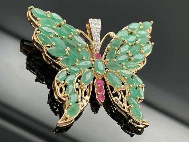 ANHÄNGER AUS 925/- SILBER VERGOLDET MIT SAMBIA SMARAGD, RUBIN & ZIRKON