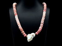 COLLIER 925/- SILBER VERG. MIT PINK OPAL & SÜßWASSERZUCHTPERLE