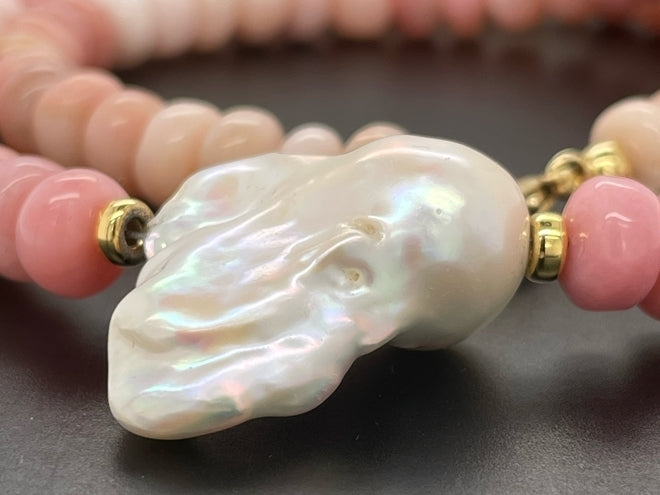 COLLIER 925/- SILBER VERG. MIT PINK OPAL & SÜßWASSERZUCHTPERLE