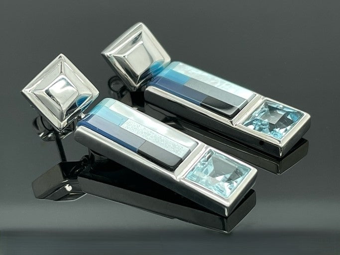 OHRSTECKER AUS 925/- SILBER RHODINIERT MIT MOSAIK & BLAUTOPAS