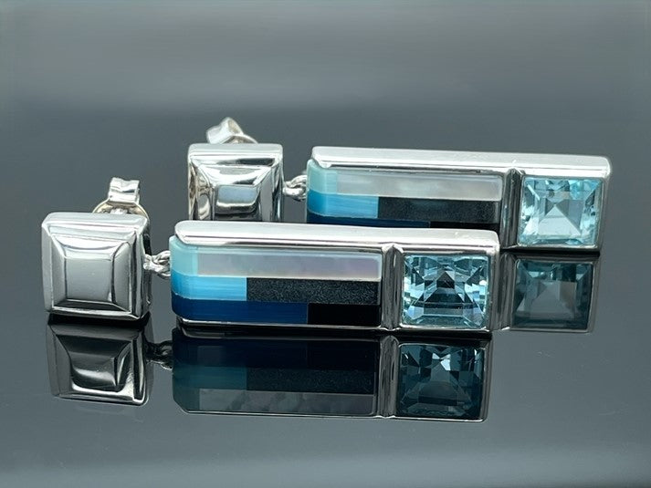 OHRSTECKER AUS 925/- SILBER RHODINIERT MIT MOSAIK & BLAUTOPAS
