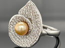 RING AUS 925/- SILBER RHODINIERT MIT SÜßWASSWEZUCHTPERLE & ZIRKON
