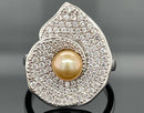 RING AUS 925/- SILBER RHODINIERT MIT SÜßWASSWEZUCHTPERLE & ZIRKON