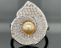 RING AUS 925/- SILBER RHODINIERT MIT SÜßWASSWEZUCHTPERLE & ZIRKON