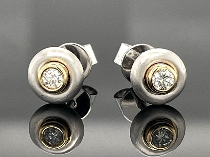 OHRSTECKER AUS 950/- PLATIN & 585/- GELBGOLD MIT BRILLANTEN (GES.CA.0,10 ct.)