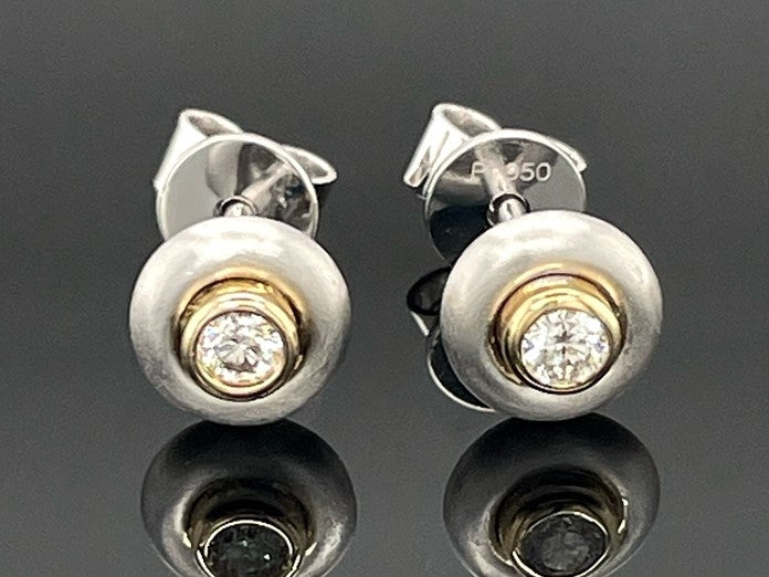 OHRSTECKER AUS 950/- PLATIN & 585/- GELBGOLD MIT BRILLANTEN (GES.CA.0,10 ct.)