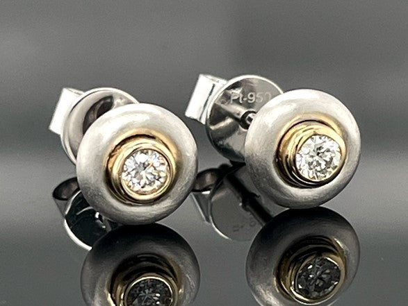 OHRSTECKER AUS 950/- PLATIN & 585/- GELBGOLD MIT BRILLANTEN (GES.CA.0,10 ct.)