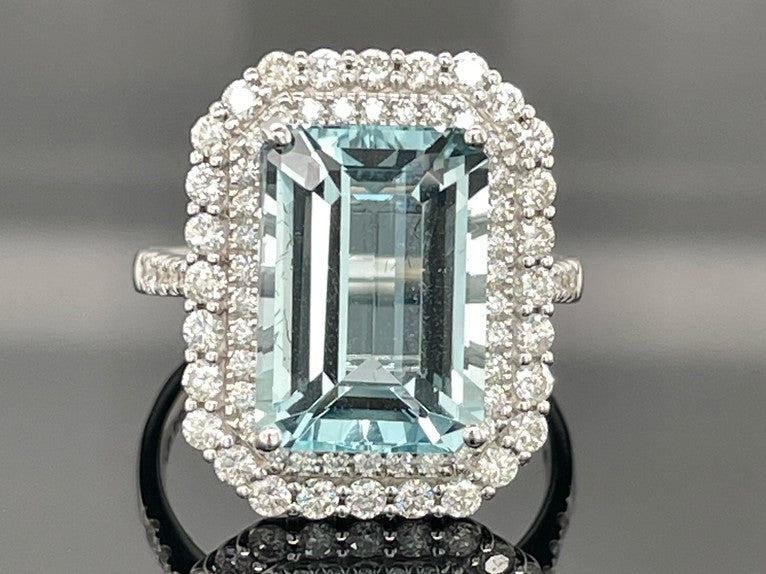 RING AUS 585/- WEIßGOLD MIT AQUAMARIN & BRILLANTEN SI1