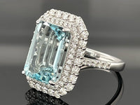 RING AUS 585/- WEIßGOLD MIT AQUAMARIN & BRILLANTEN SI1
