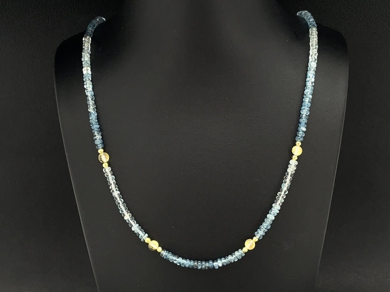COLLIER 375/- GELBGOLD MIT AQUAMARIN, BK/BLATTGOLD-DUBL.BEH. & HÄMATIT BEH.