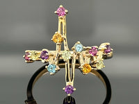 RING AUS 375/- GELBGOLD MIT MULTI EDELSTEINE (GES. CA. 0,494 ct.)