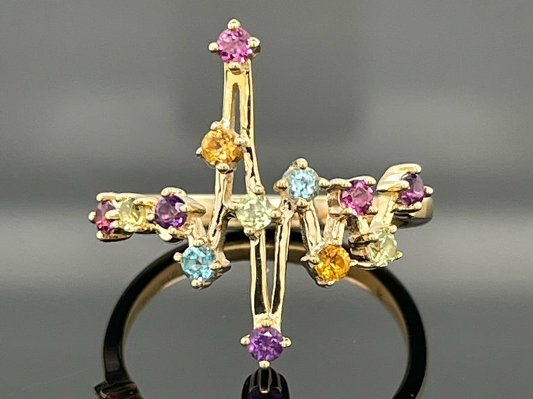 RING AUS 375/- GELBGOLD MIT MULTI EDELSTEINE (GES. CA. 0,494 ct.)