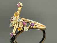 RING AUS 375/- GELBGOLD MIT MULTI EDELSTEINE (GES. CA. 0,494 ct.)
