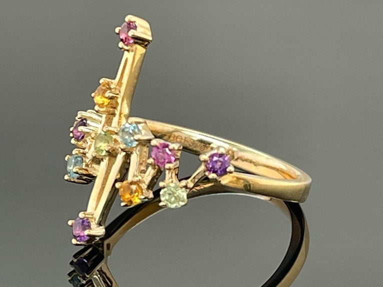RING AUS 375/- GELBGOLD MIT MULTI EDELSTEINE (GES. CA. 0,494 ct.)