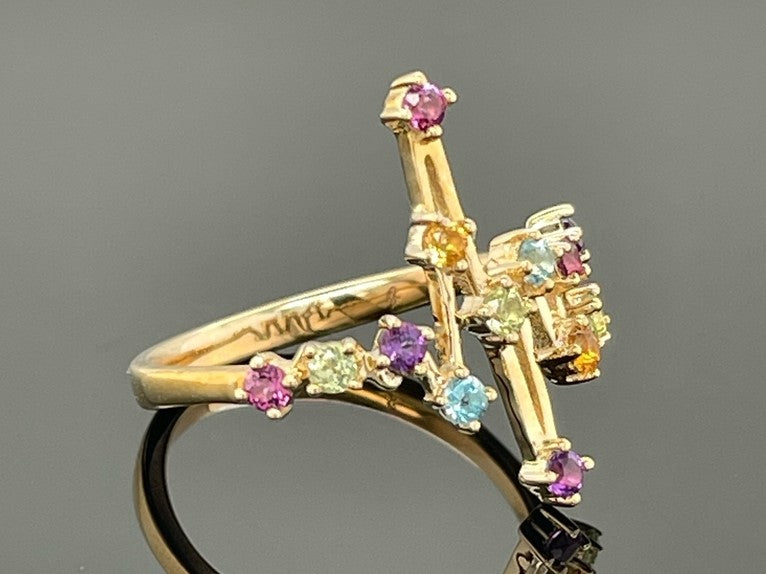 RING AUS 375/- GELBGOLD MIT MULTI EDELSTEINE (GES. CA. 0,494 ct.)