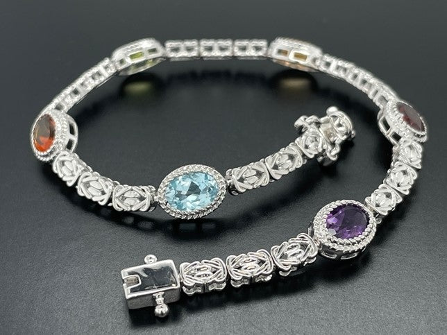 ARMBAND 925/-SILBER RHODINIERT MIT MULTI EDELSTEINE
