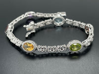 ARMBAND 925/-SILBER RHODINIERT MIT MULTI EDELSTEINE