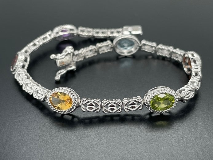 ARMBAND 925/-SILBER RHODINIERT MIT MULTI EDELSTEINE