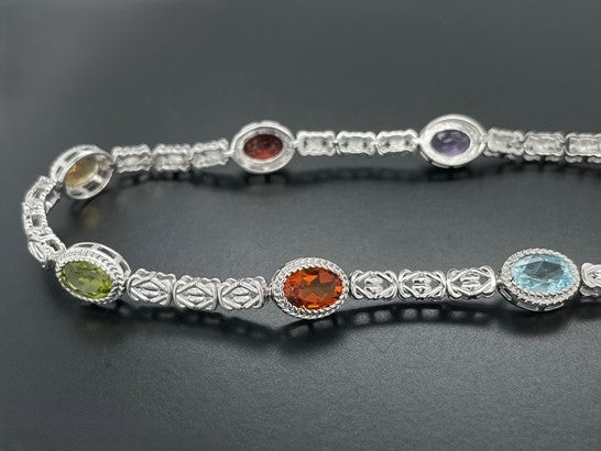 ARMBAND 925/-SILBER RHODINIERT MIT MULTI EDELSTEINE