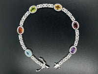 ARMBAND 925/-SILBER RHODINIERT MIT MULTI EDELSTEINE