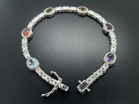 ARMBAND 925/-SILBER RHODINIERT MIT MULTI EDELSTEINE
