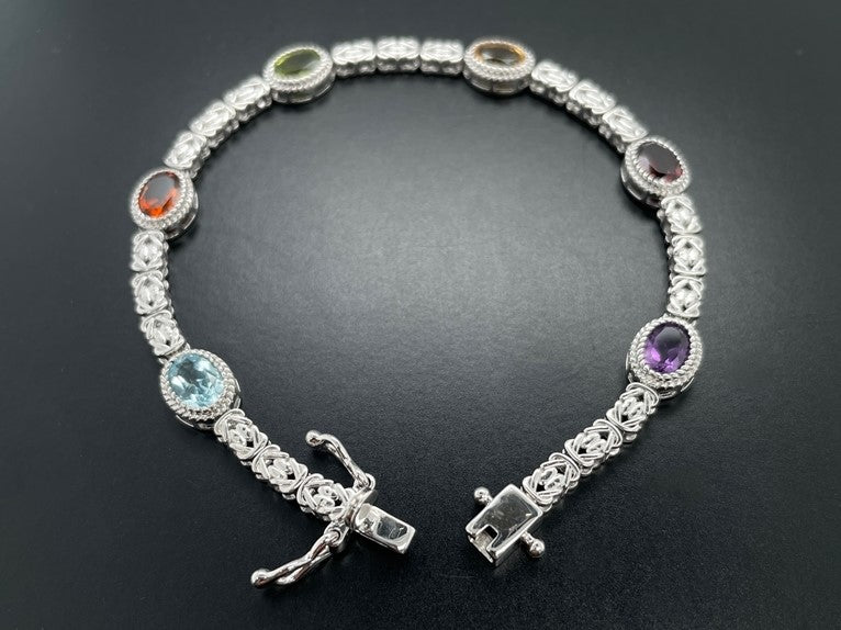 ARMBAND 925/-SILBER RHODINIERT MIT MULTI EDELSTEINE