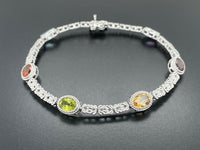 ARMBAND 925/-SILBER RHODINIERT MIT MULTI EDELSTEINE