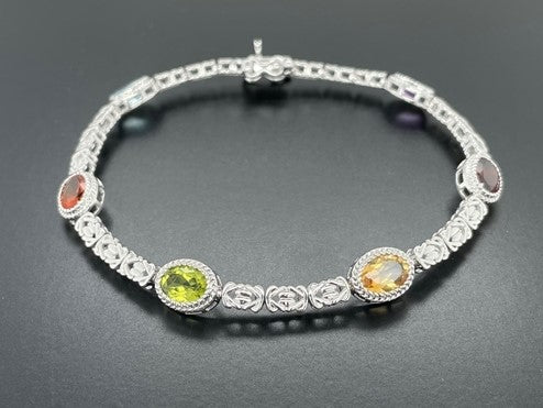 ARMBAND 925/-SILBER RHODINIERT MIT MULTI EDELSTEINE