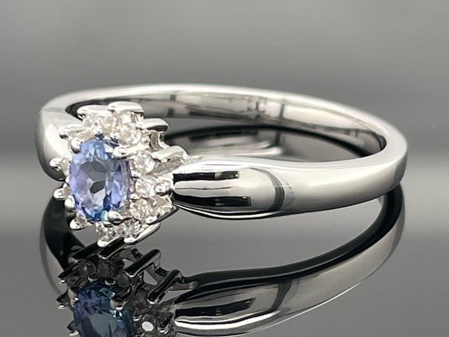 RING AUS 925/- SILBER RHODINIERT MIT TANSANIT & ZIRKON