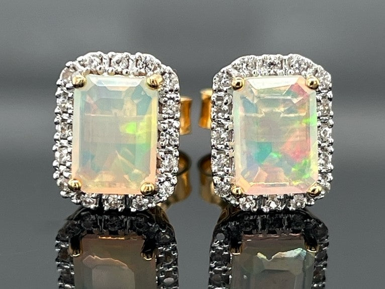 OHRSTECKER AUS 925/- SILBER GELBVERGOLDET MIT ÄTHIOP.OPAL & ZIRKON