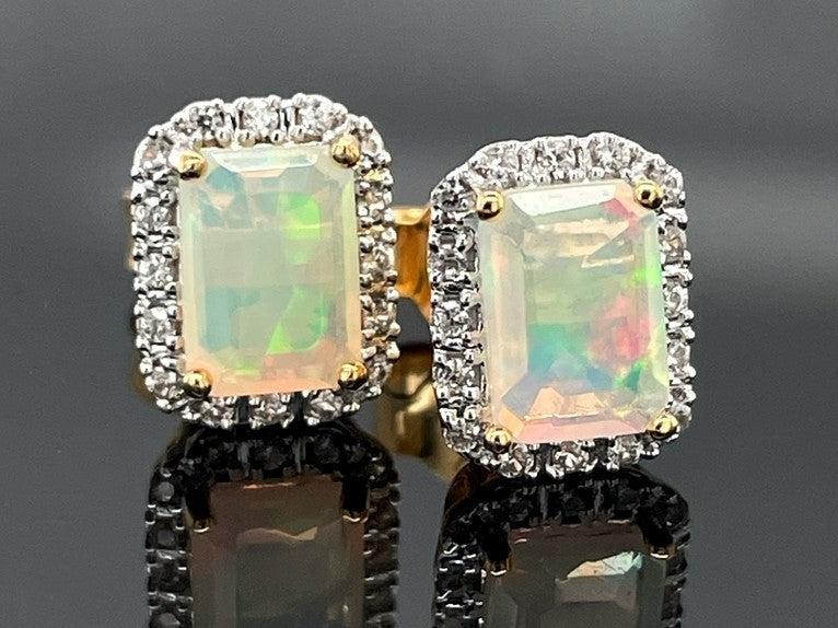 OHRSTECKER AUS 925/- SILBER GELBVERGOLDET MIT ÄTHIOP.OPAL & ZIRKON