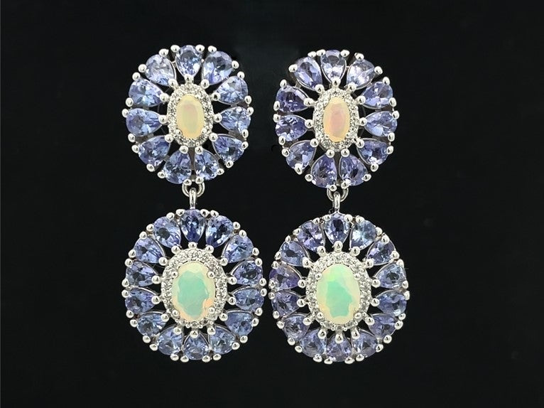 OHRSTECKER AUS 925/- SILBER RHOD. MIT TANSANIT, ÄTHIOP.OPAL & ZIRKON
