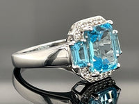 RING AUS 925/- SILBER RHODINIERT MIT SWISS BLUE TOPAS & ZIRKON